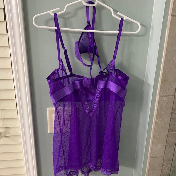 Purple Mesh Lingerie with Matching Thong - Picture 2 of 2